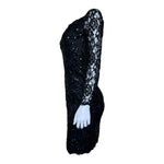 Saint Laurent 1980s Black Sequin and Lace Off Shoulder Mini Dress, left side