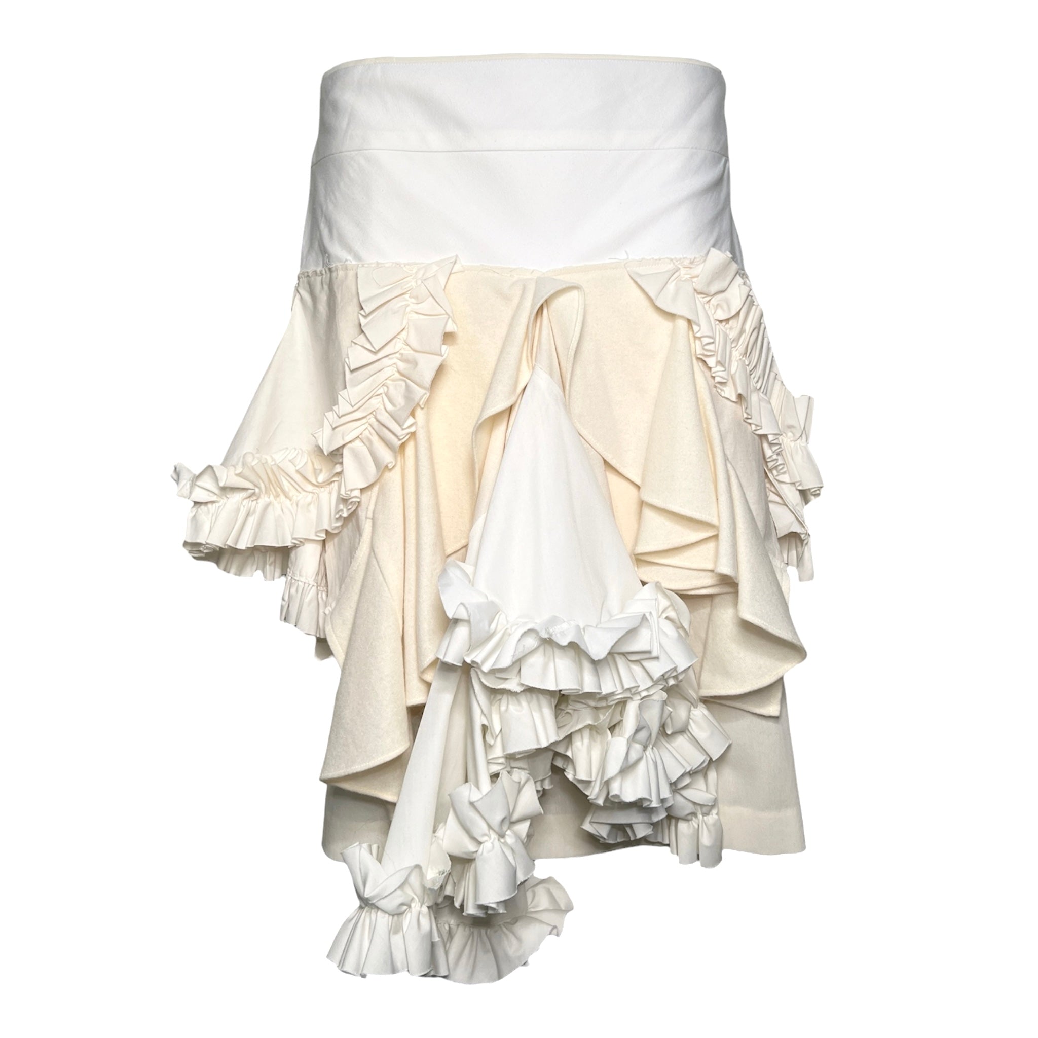 Comme des Garçons S/S 2002 Cream and White Layered Ruffled Buckle Wrap Skirt