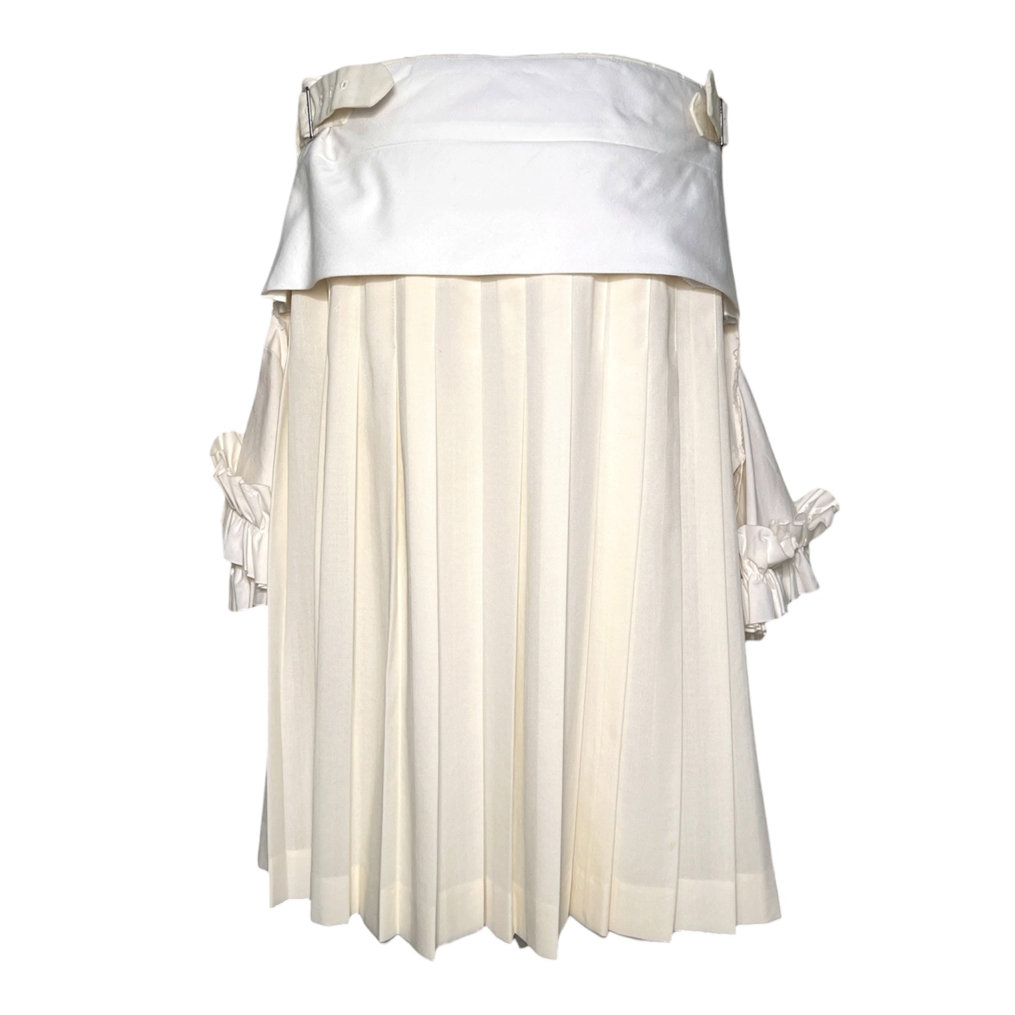Comme des Garçons S/S 2002 Cream and White Layered Ruffled Buckle Wrap Skirt, back