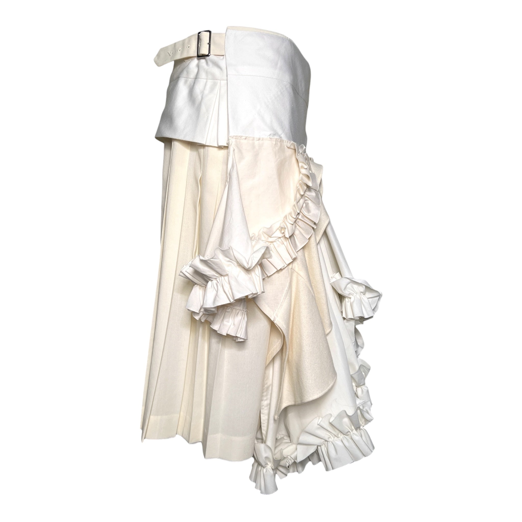 Comme des Garçons S/S 2002 Cream and White Layered Ruffled Buckle Wrap Skirt, side