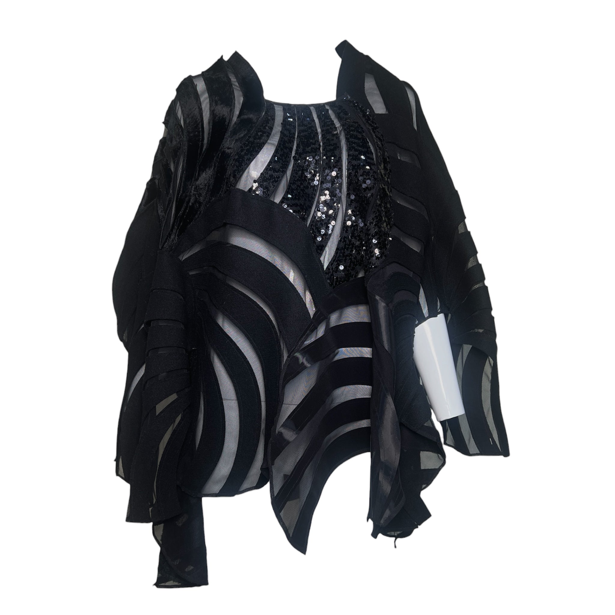 Junya Watanabe Comme des Garcons 2014 Black Sequined Wool and Mesh Patchwork Jacket
