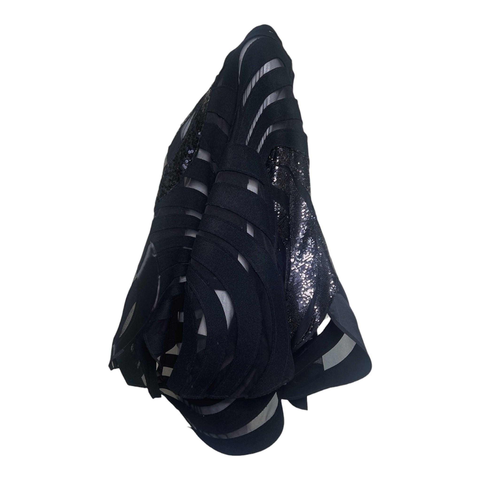 Junya Watanabe Comme des Garcons 2014 Black Sequined Wool and Mesh Patchwork Jacket, side