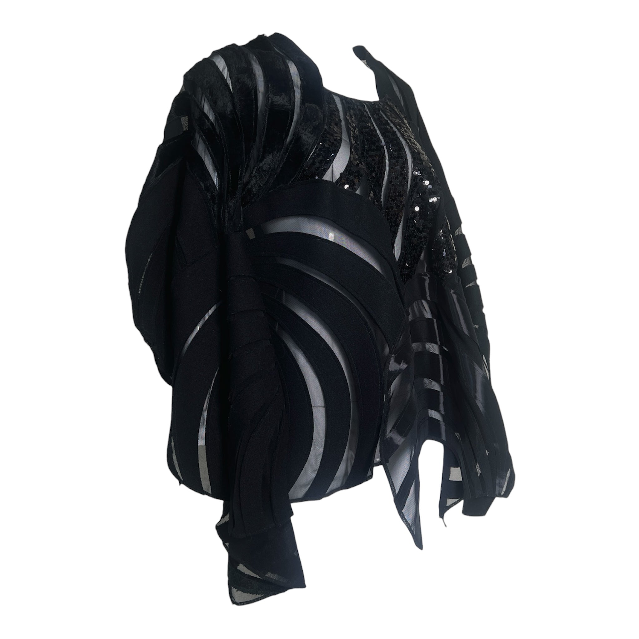 Junya Watanabe Comme des Garcons 2014 Black Sequined Wool and Mesh Patchwork Jacket, slight side