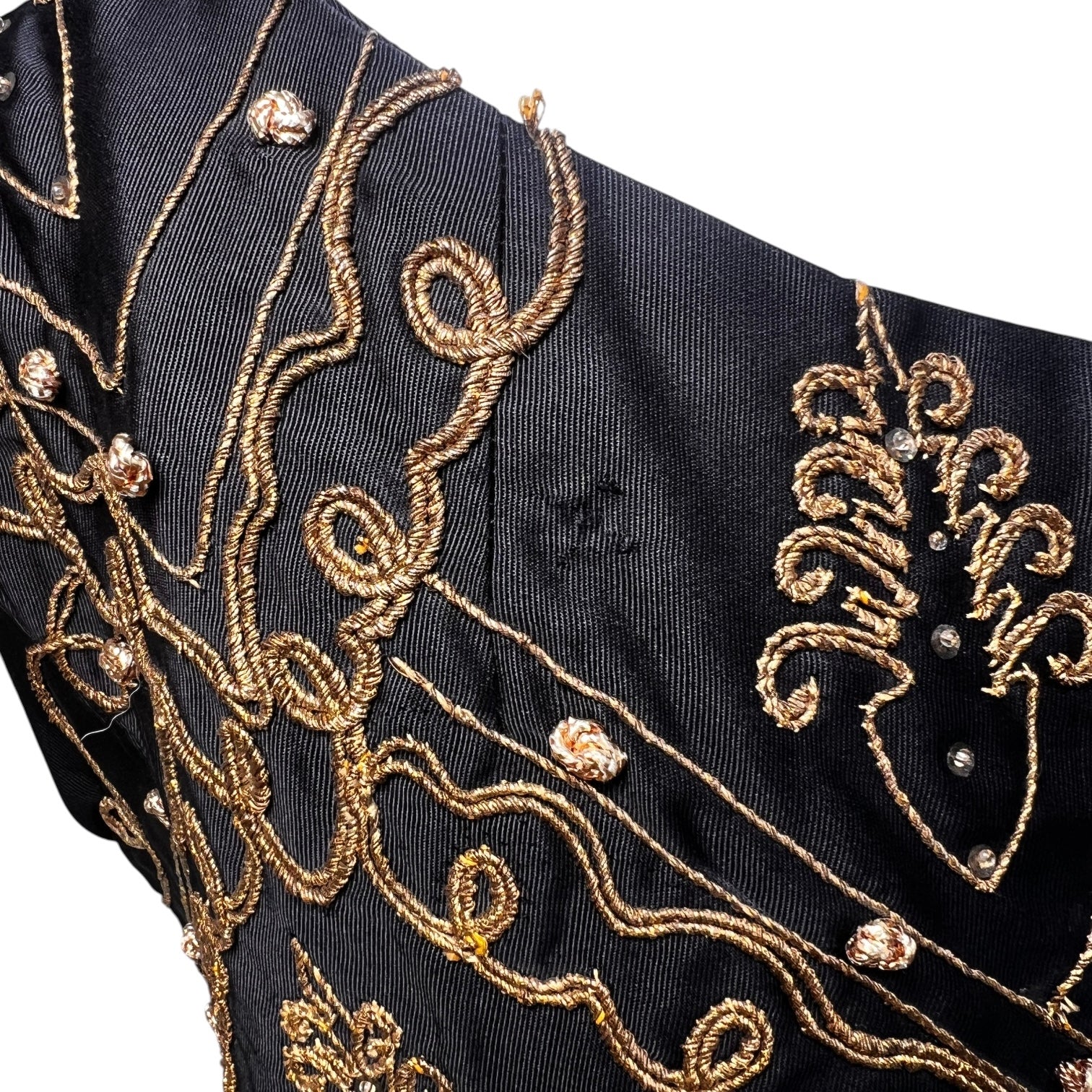 Christian Dior A/W 1954 'Mexique' Embellished Black Faille H Line Dress, bullion missing