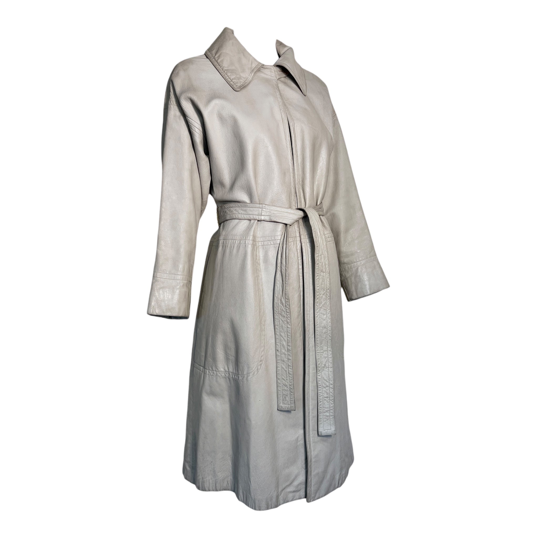 Bonnie Cashin for Sills Spring 1968 Beige Leather Belted Coat, slight side