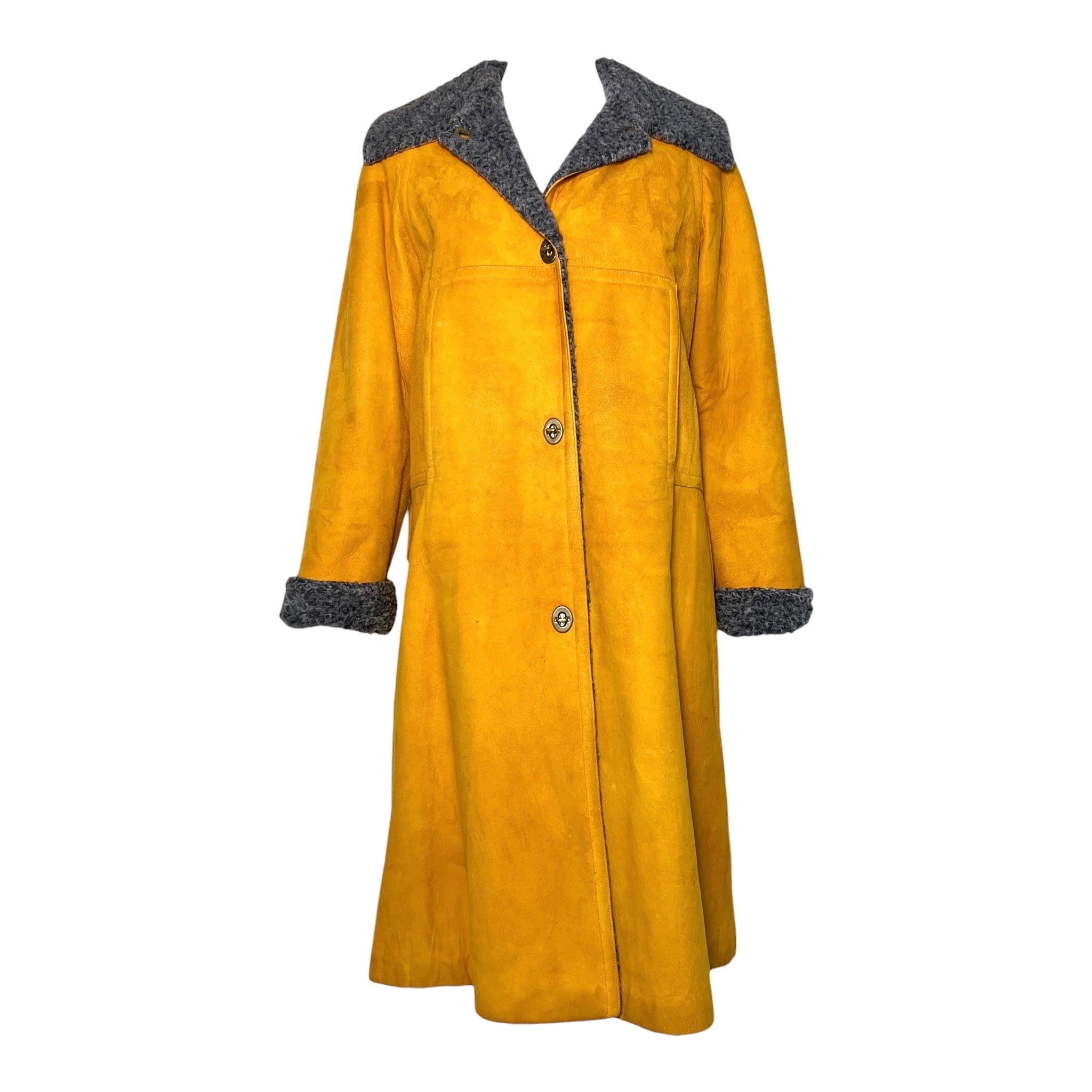 Bonnie Cashin for Sills 1960's Ochre Suede Coat with Grey Shearling Lining
