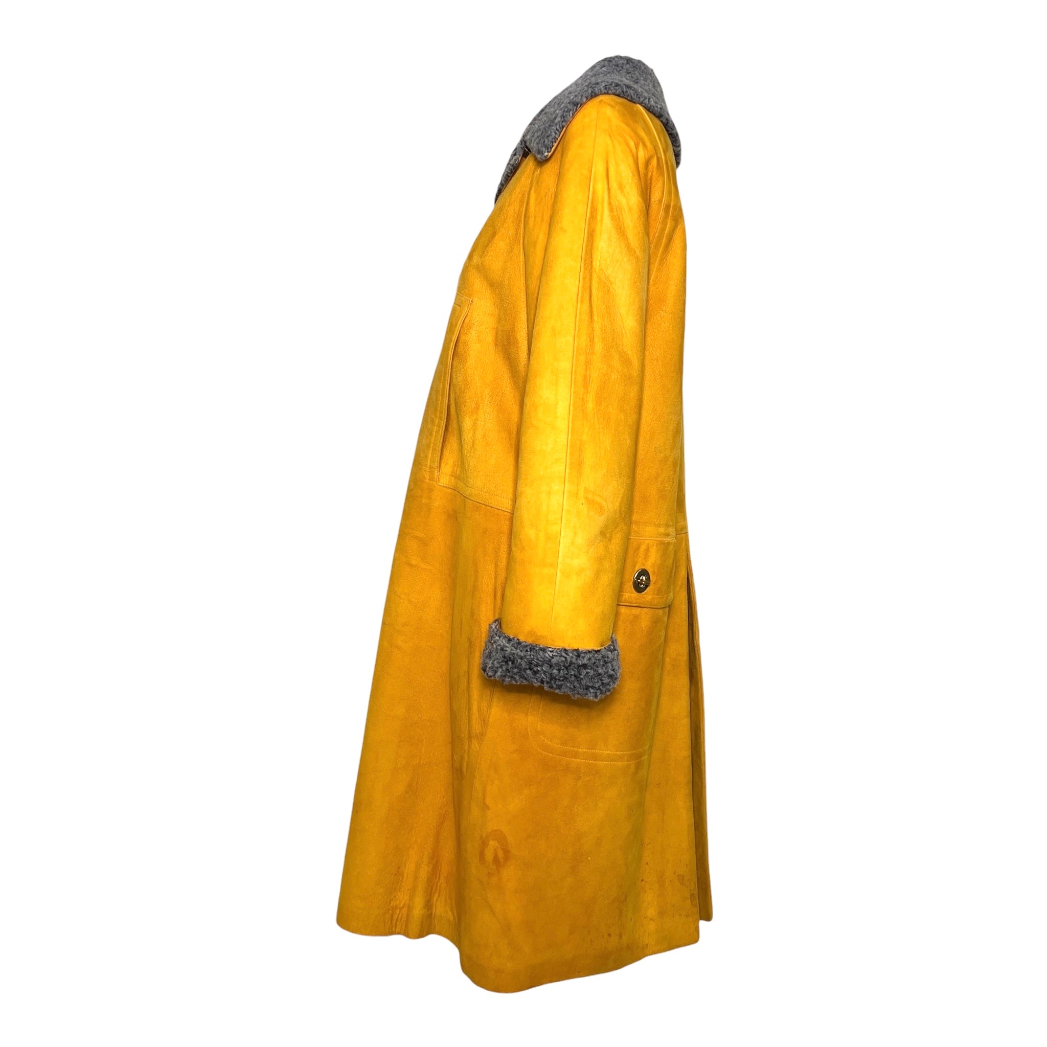 Bonnie Cashin for Sills 1960's Ochre Suede Coat with Grey Shearling Lining, side 2