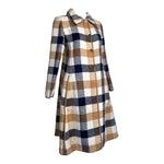  Bonnie Cashin for Sills Spring 1968 Cream, Tan, and Navy Plaid Tweed Coat FRONT ANGLE