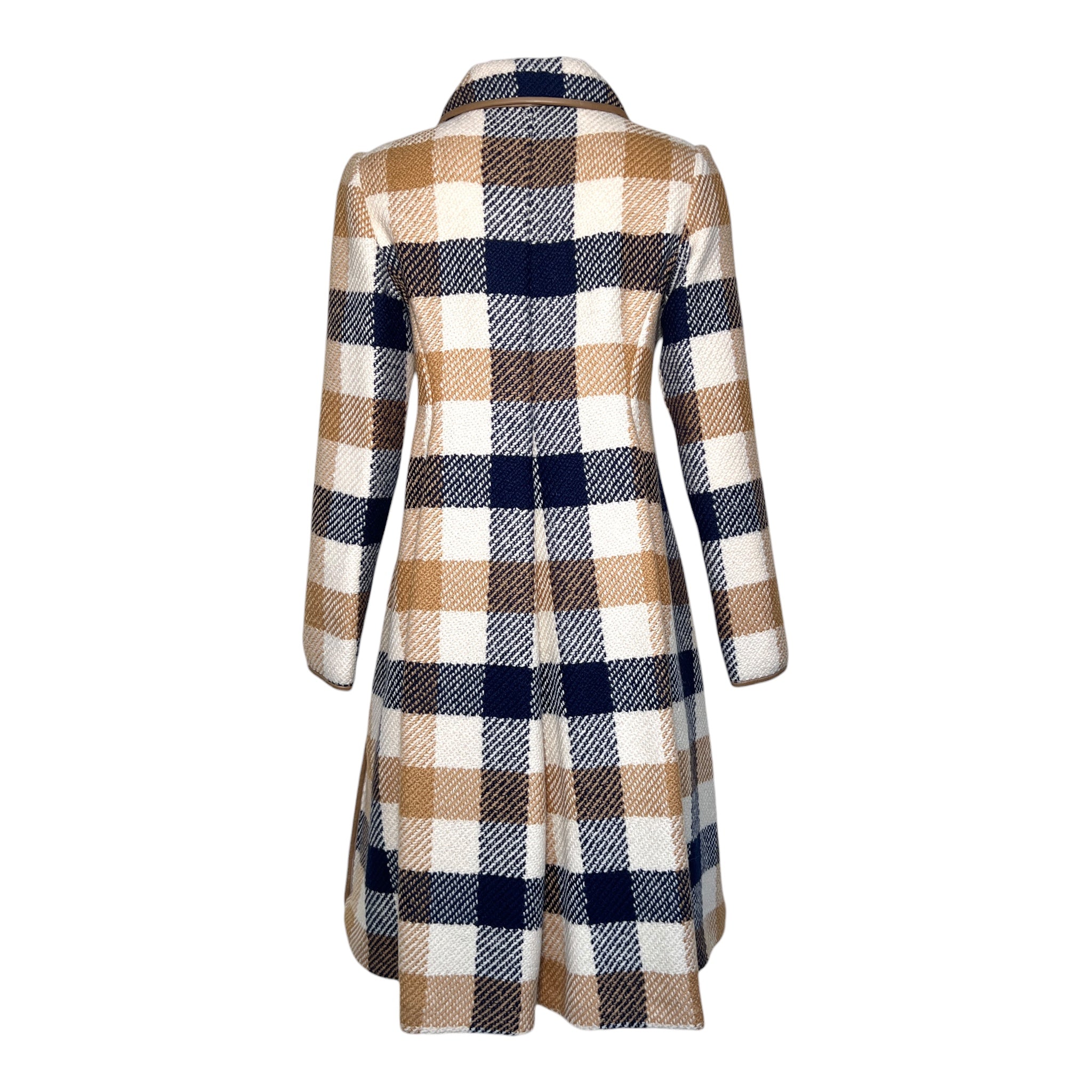  Bonnie Cashin for Sills Spring 1968 Cream, Tan, and Navy Plaid Tweed Coat BACK