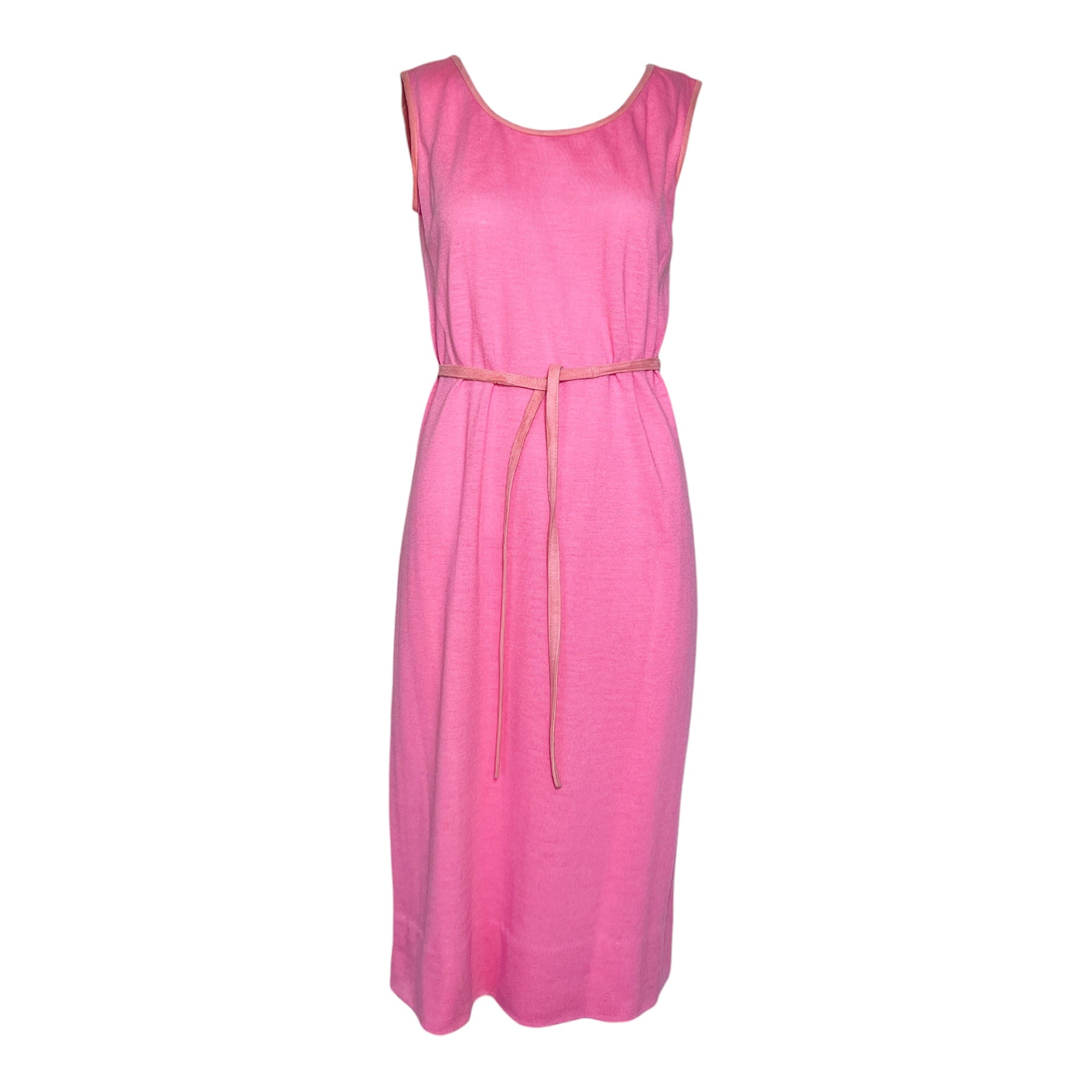 Bonnie Cashin for Sills 1966 Knit Jersey Grey Jacket and Pink Dress Ensemble, dress belted