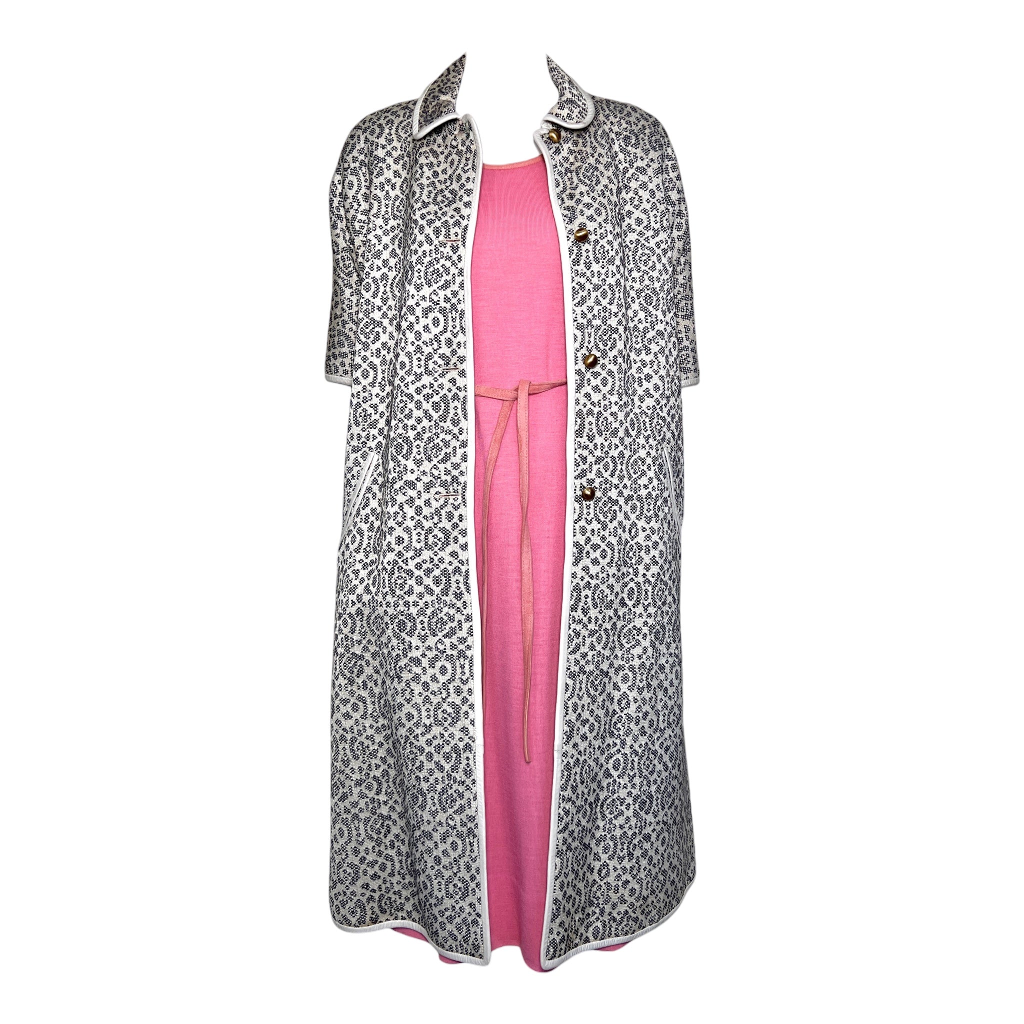 Bonnie Cashin for Sills 1966 Knit Jersey Grey Jacket and Pink Dress Ensemble