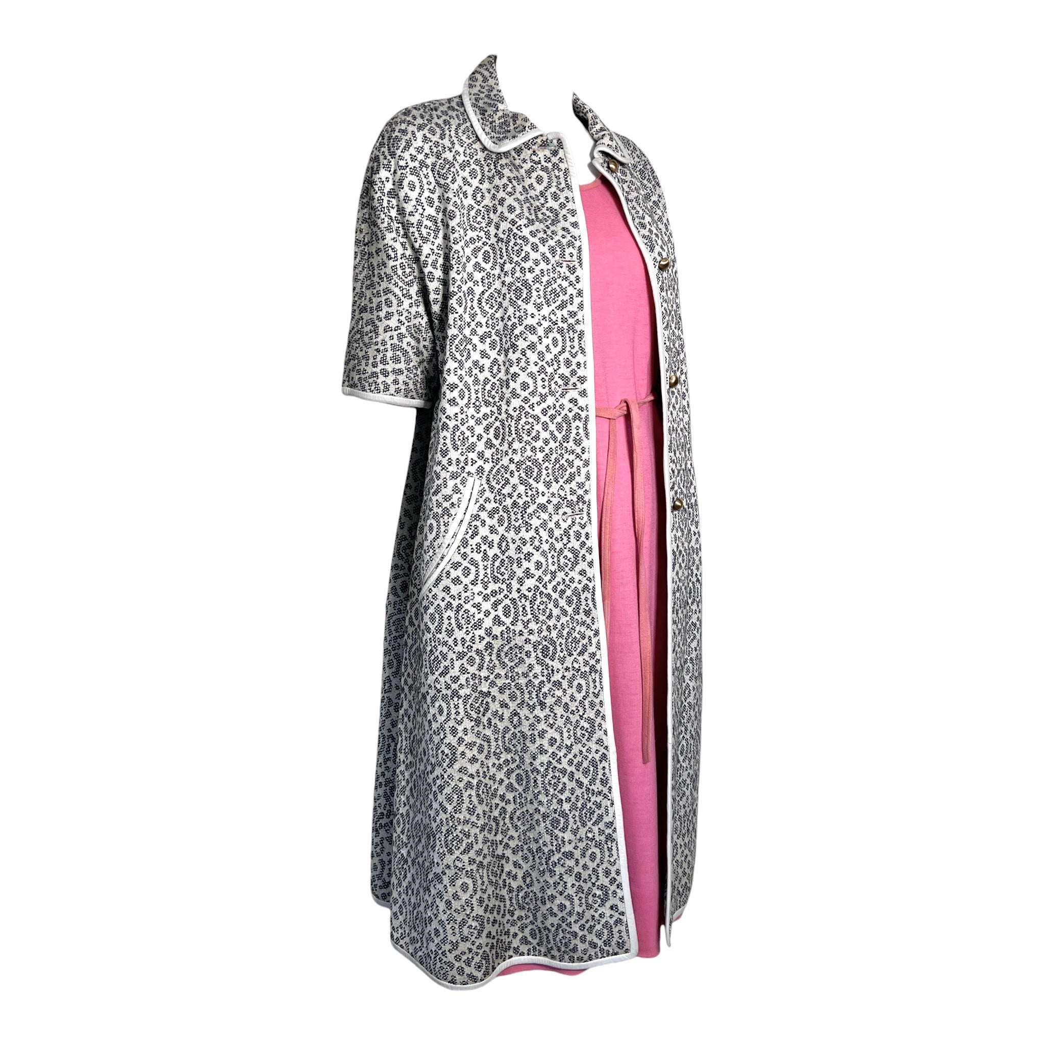 Bonnie Cashin for Sills 1966 Knit Jersey Grey Jacket and Pink Dress Ensemble, slight side