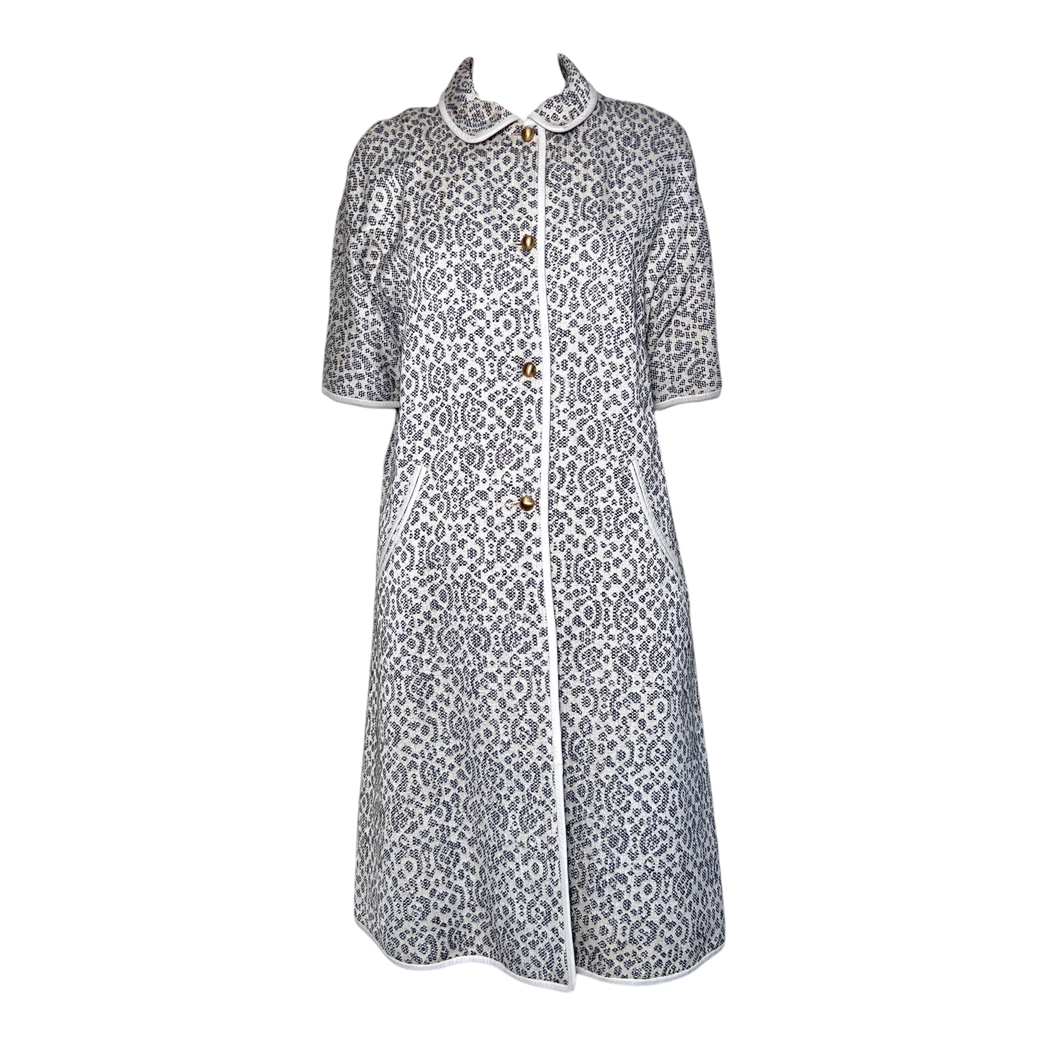 Bonnie Cashin for Sills 1966 Knit Jersey Grey Jacket and Pink Dress Ensemble, coat closed