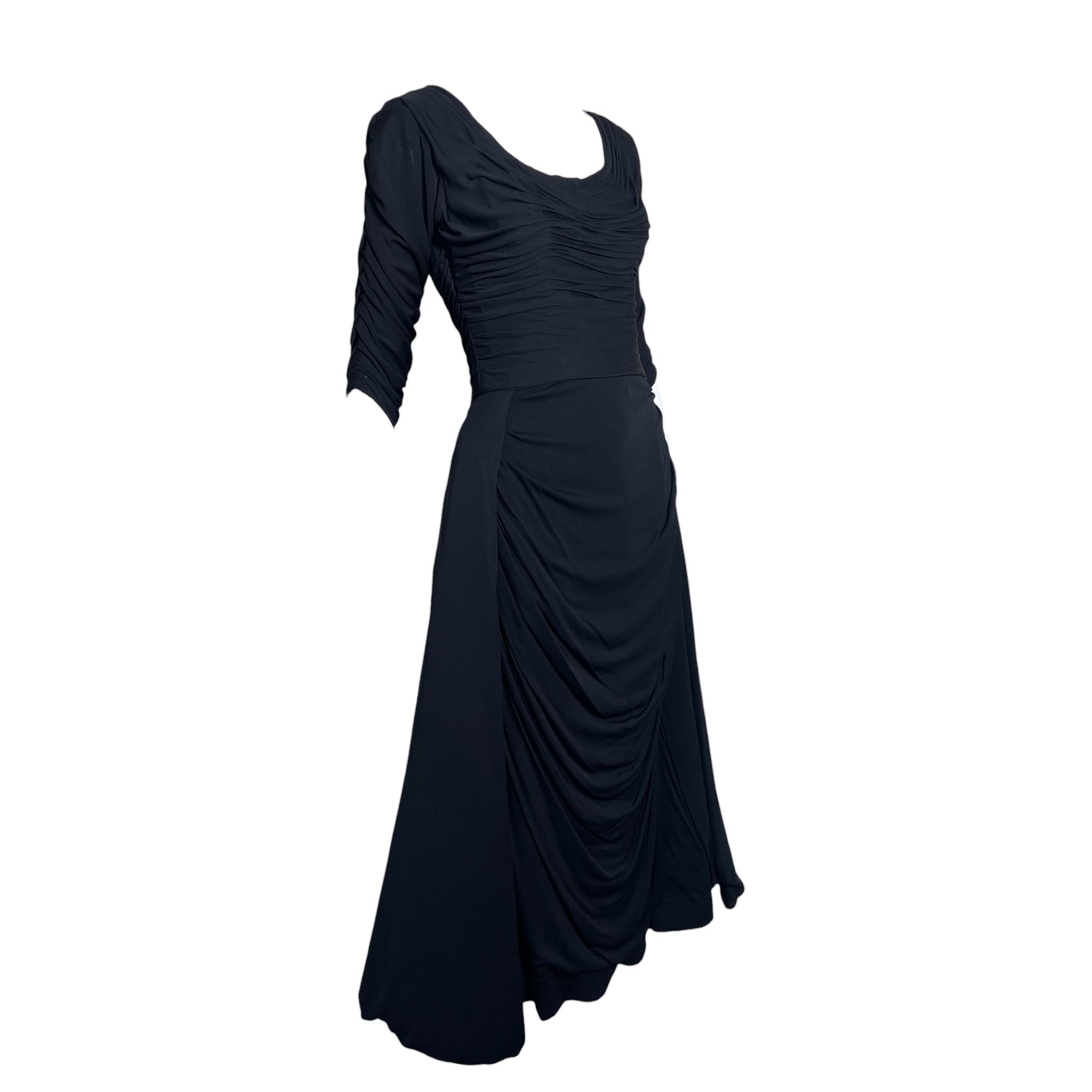 Ceil Chapman 1953 Black Shirred Sleeved Evening Dress, Vogue Documented, slight side