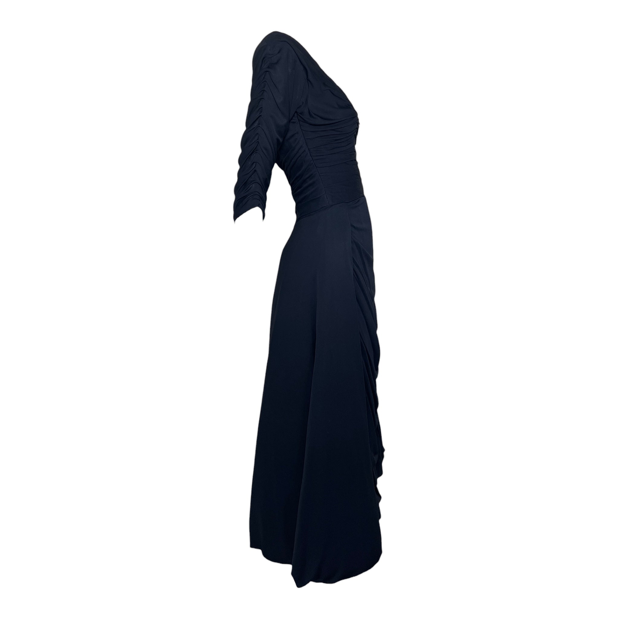 Ceil Chapman 1953 Black Shirred Sleeved Evening Dress, Vogue Documented, side