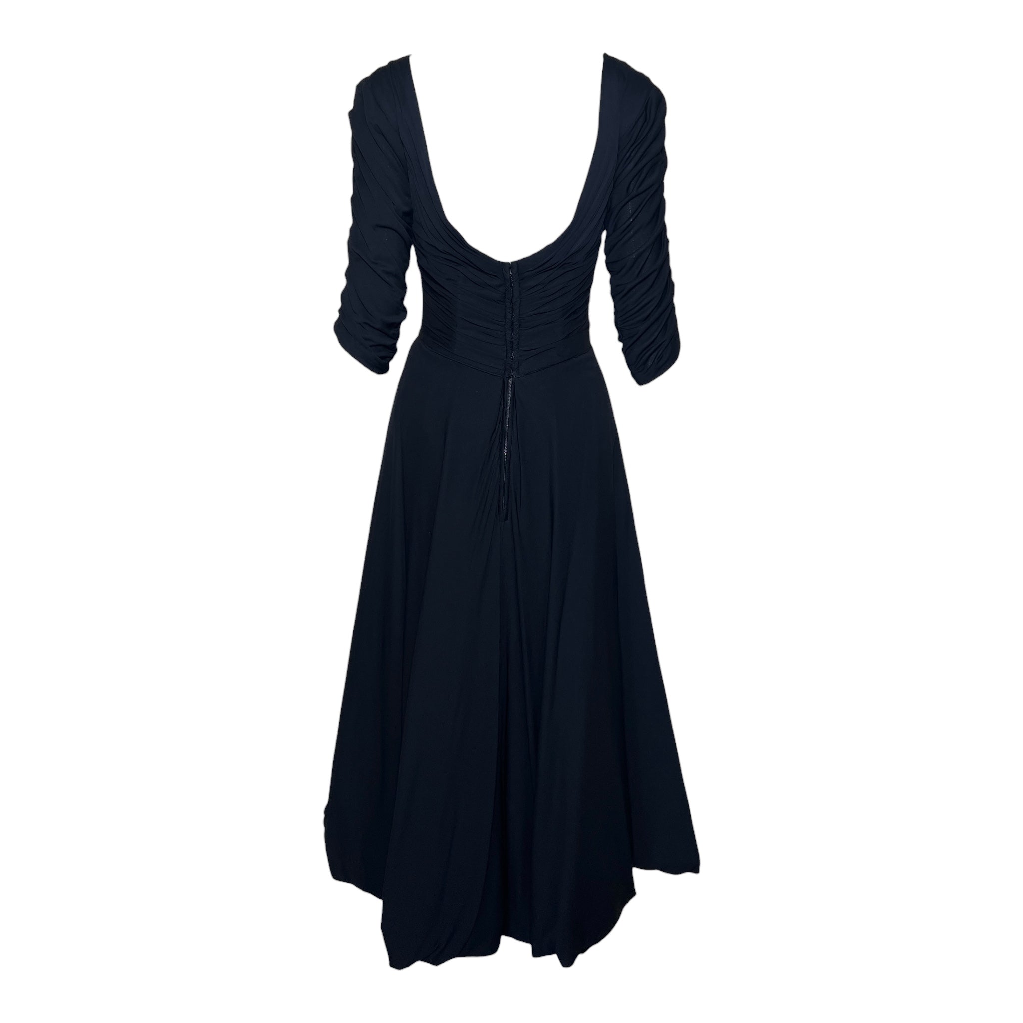 Ceil Chapman 1953 Black Shirred Sleeved Evening Dress, Vogue Documented, back