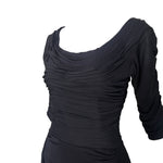 Ceil Chapman 1953 Black Shirred Sleeved Evening Dress, Vogue Documented, neckline