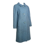 Balmain 1965 TWA Heather Blue Pebble Tweed Flight Attendant Coat, slight side