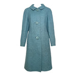 Balmain for TWA 1965 French Heather Blue Pebble Tweed Wool Flight Attendant Coat FRONT