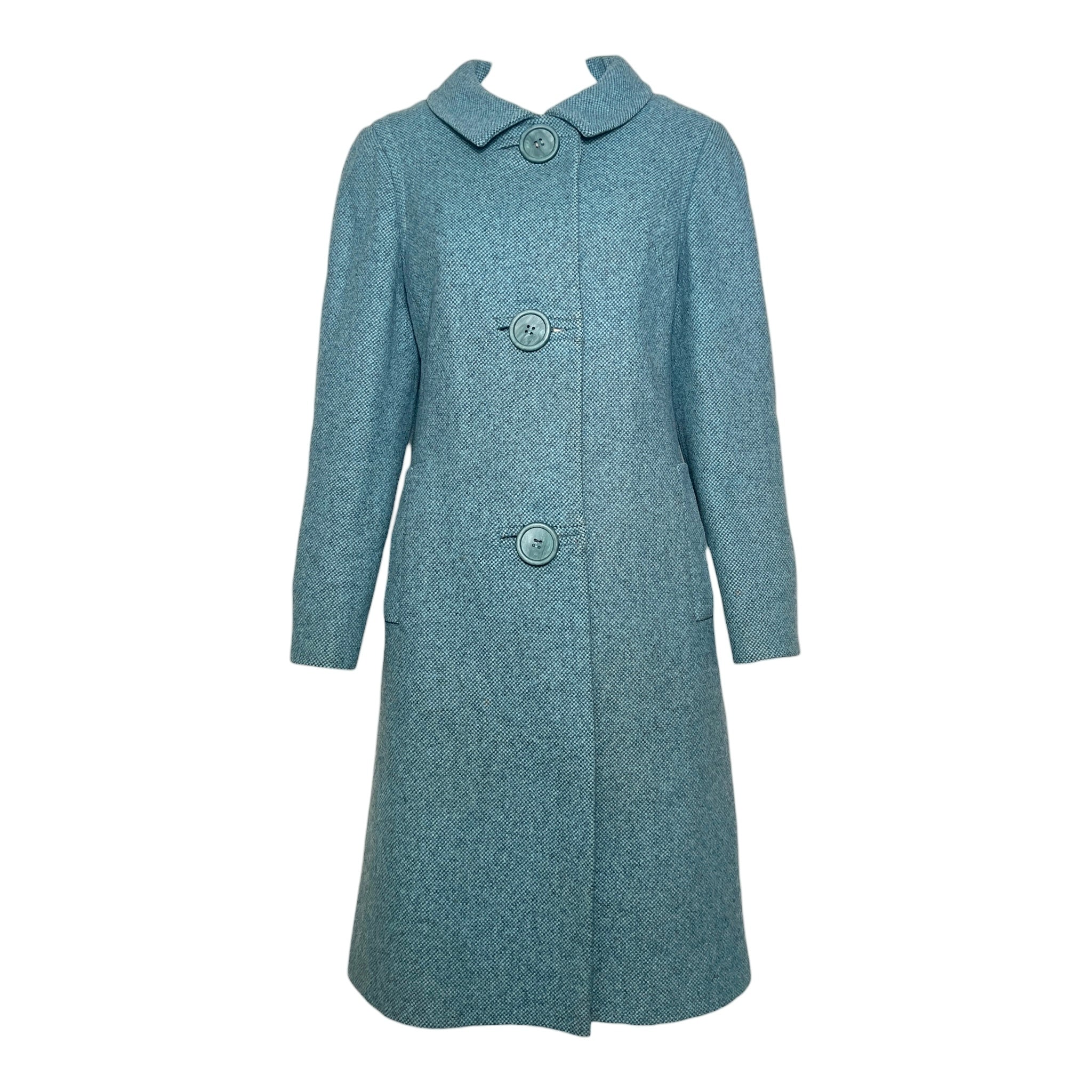 Balmain for TWA 1965 French Heather Blue Pebble Tweed Wool Flight Attendant Coat FRONT