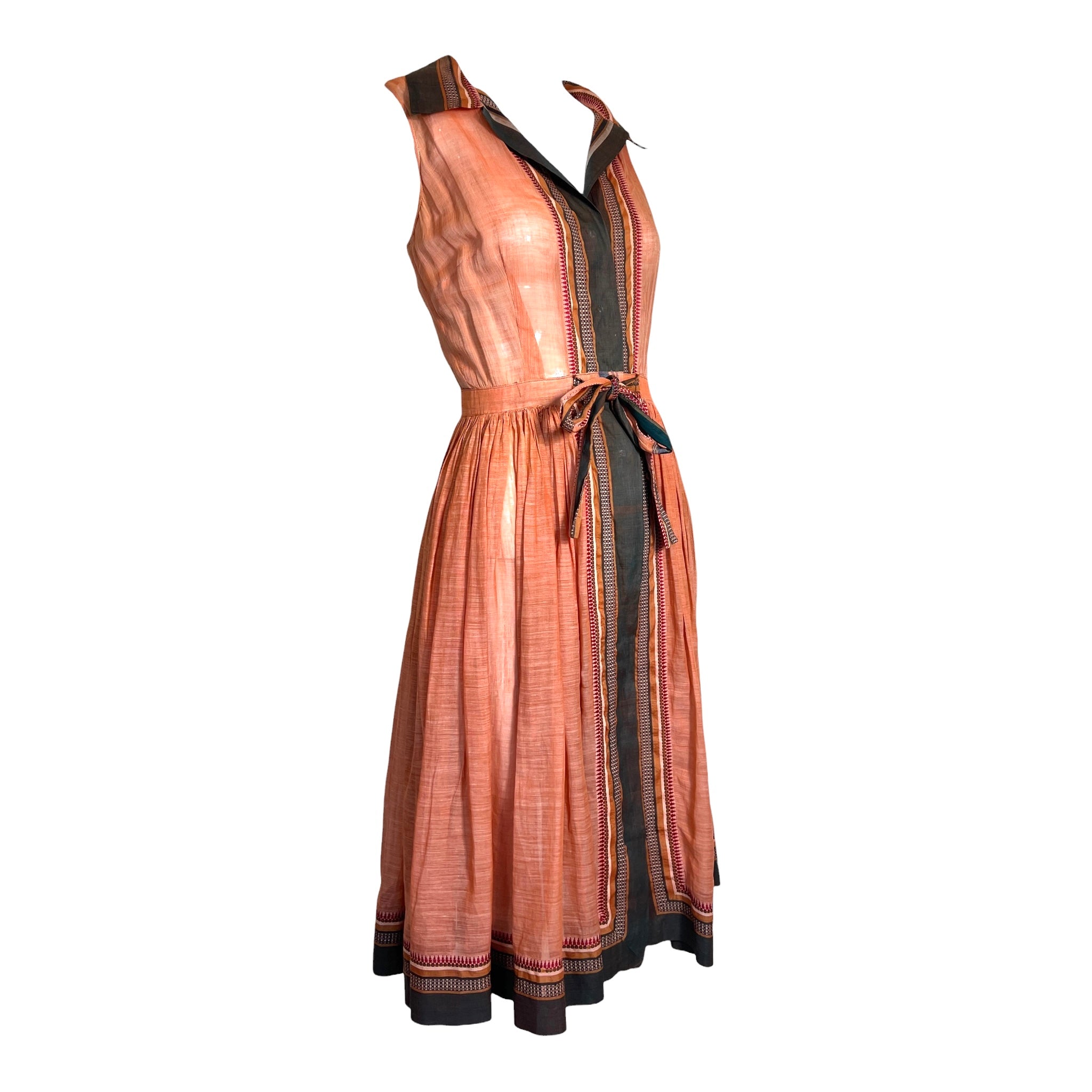 Bonnie Cashin 1950's Apricot Cotton Day Dress, slight side
