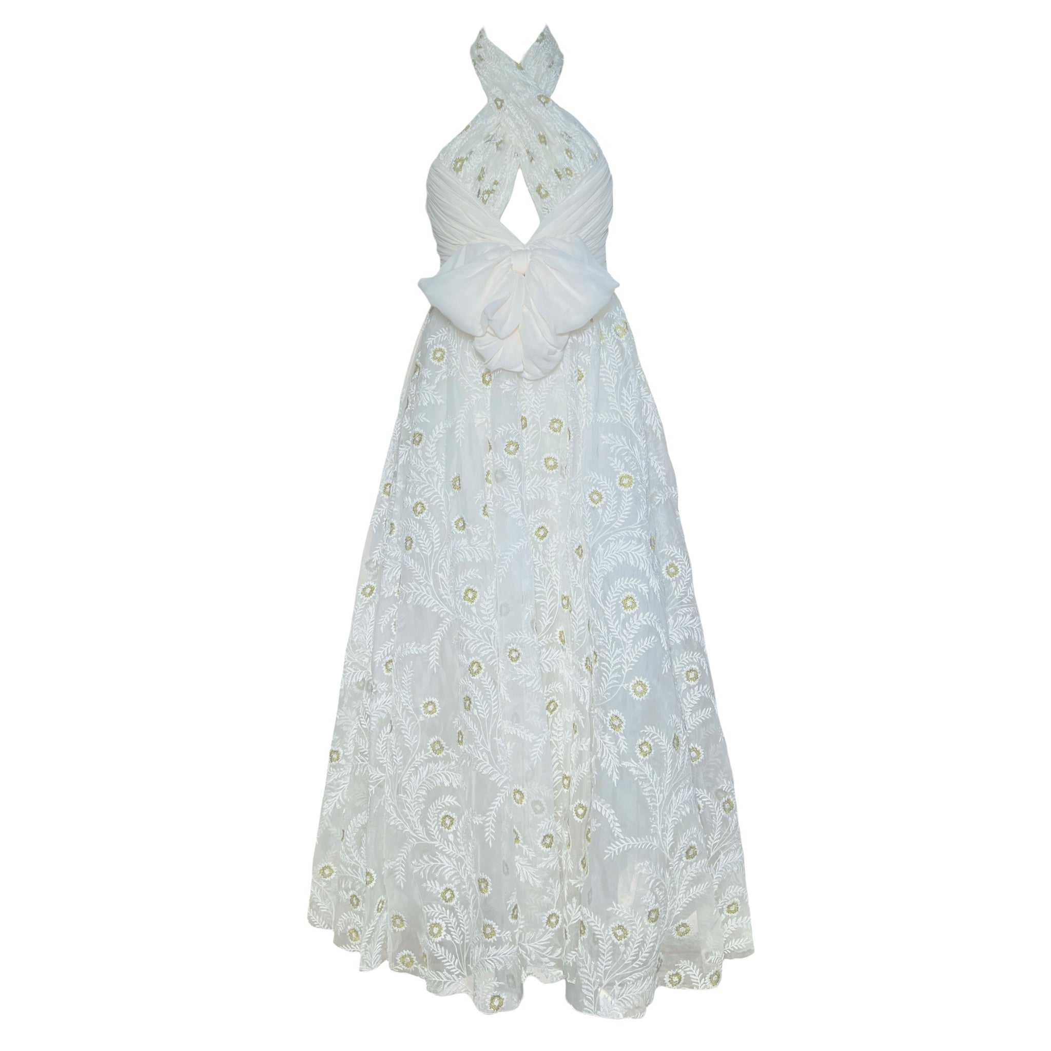 Giambattista Valli S/S 2024 White Floral Embroidered Halter Gown