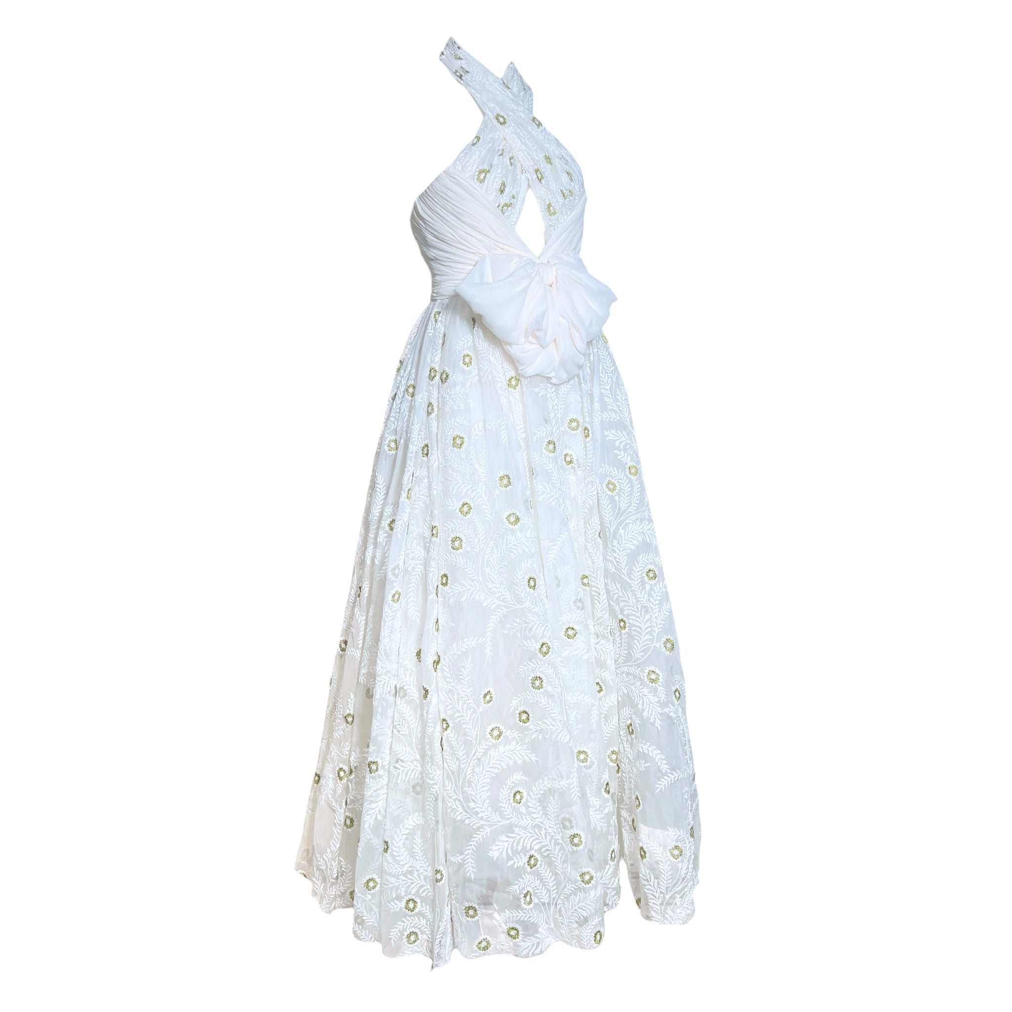 Giambattista Valli S/S 2024 White Floral Embroidered Halter Gown, slight side