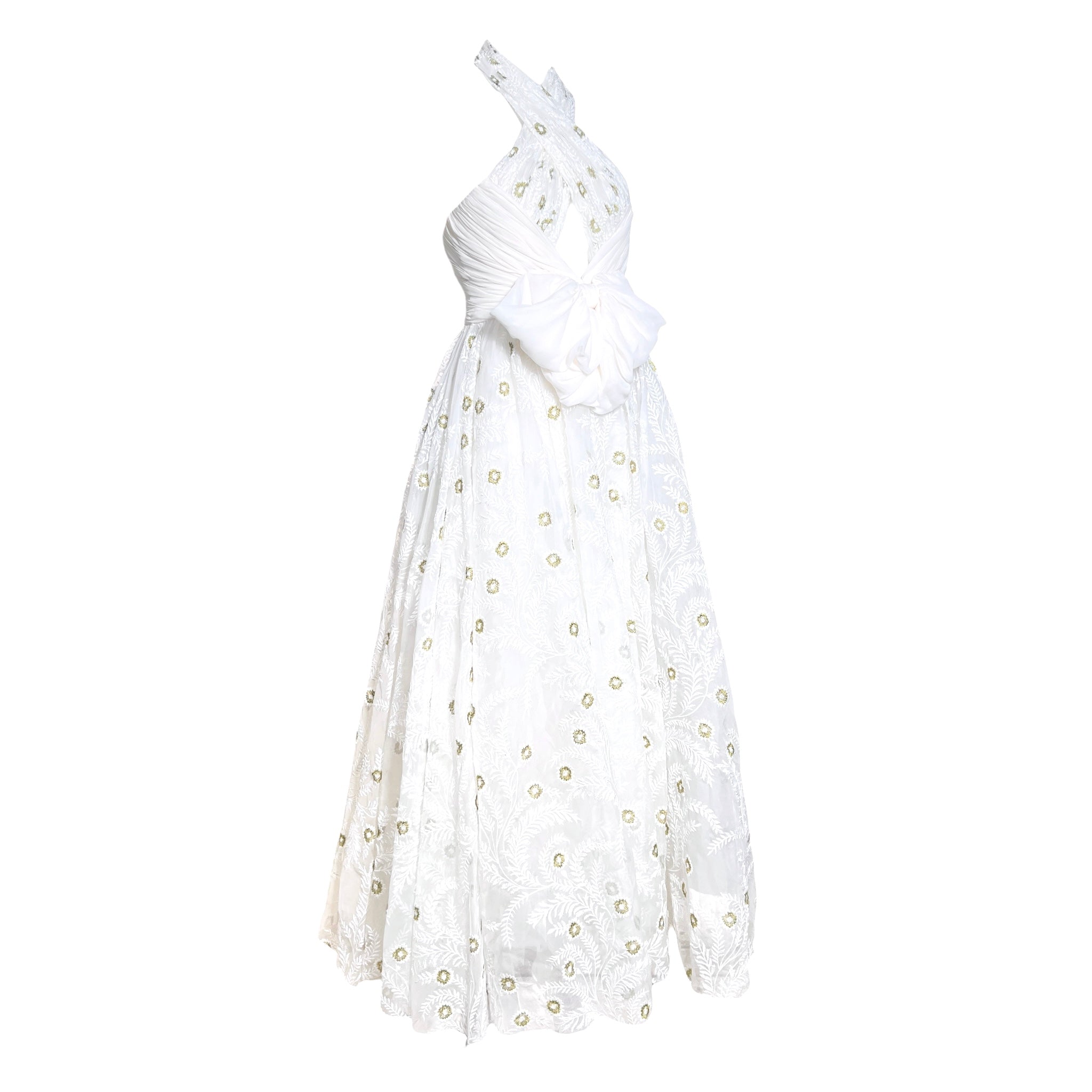 Giambattista Valli S/S 2024 White Floral Embroidered Halter Gown, FRONT ANGLE