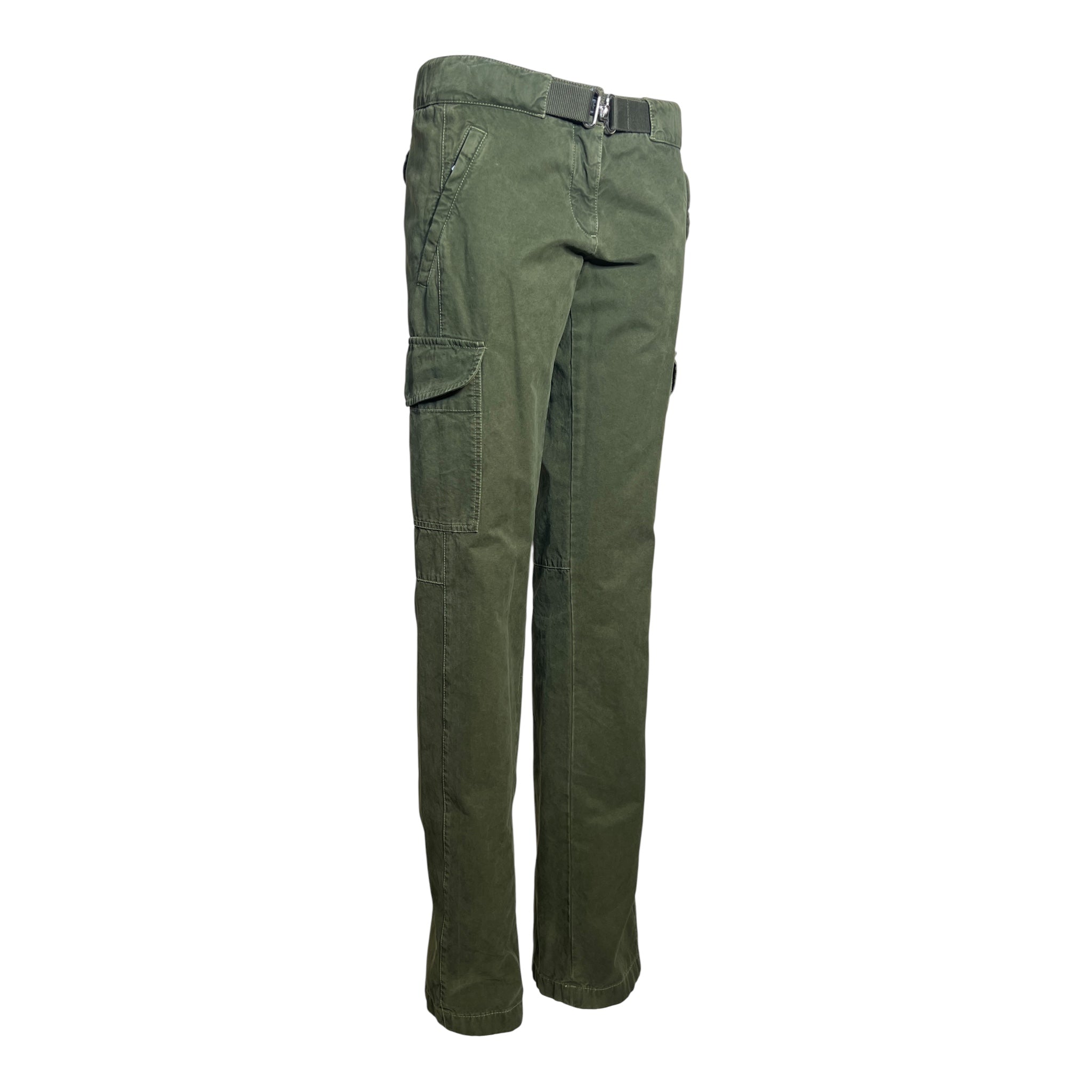Prada 2000's Army Green Belted Cargo Pants, slight side