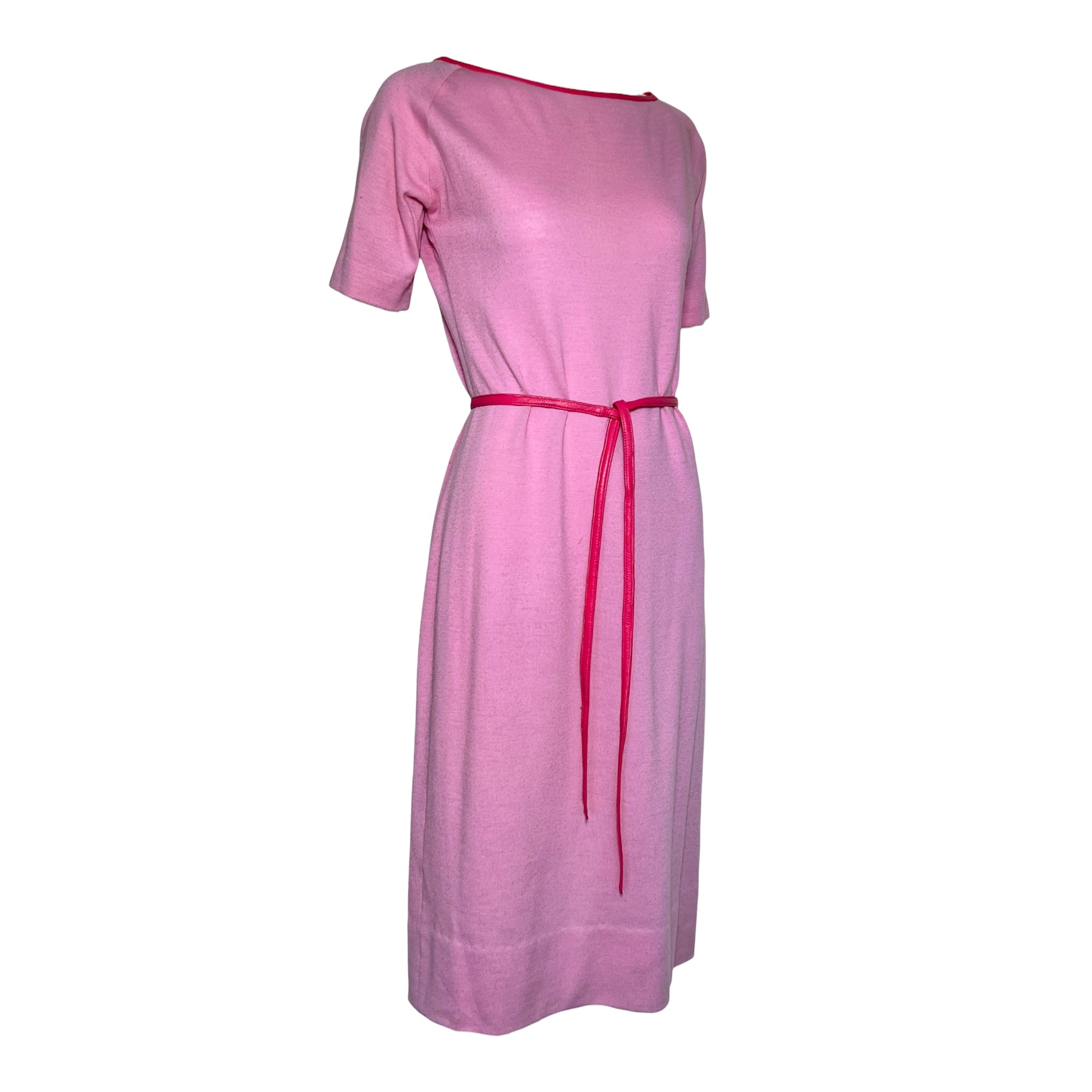 Bonnie Cashin for Sills 1960's Pink Knit Short Sleeve Belted Dress, slight side