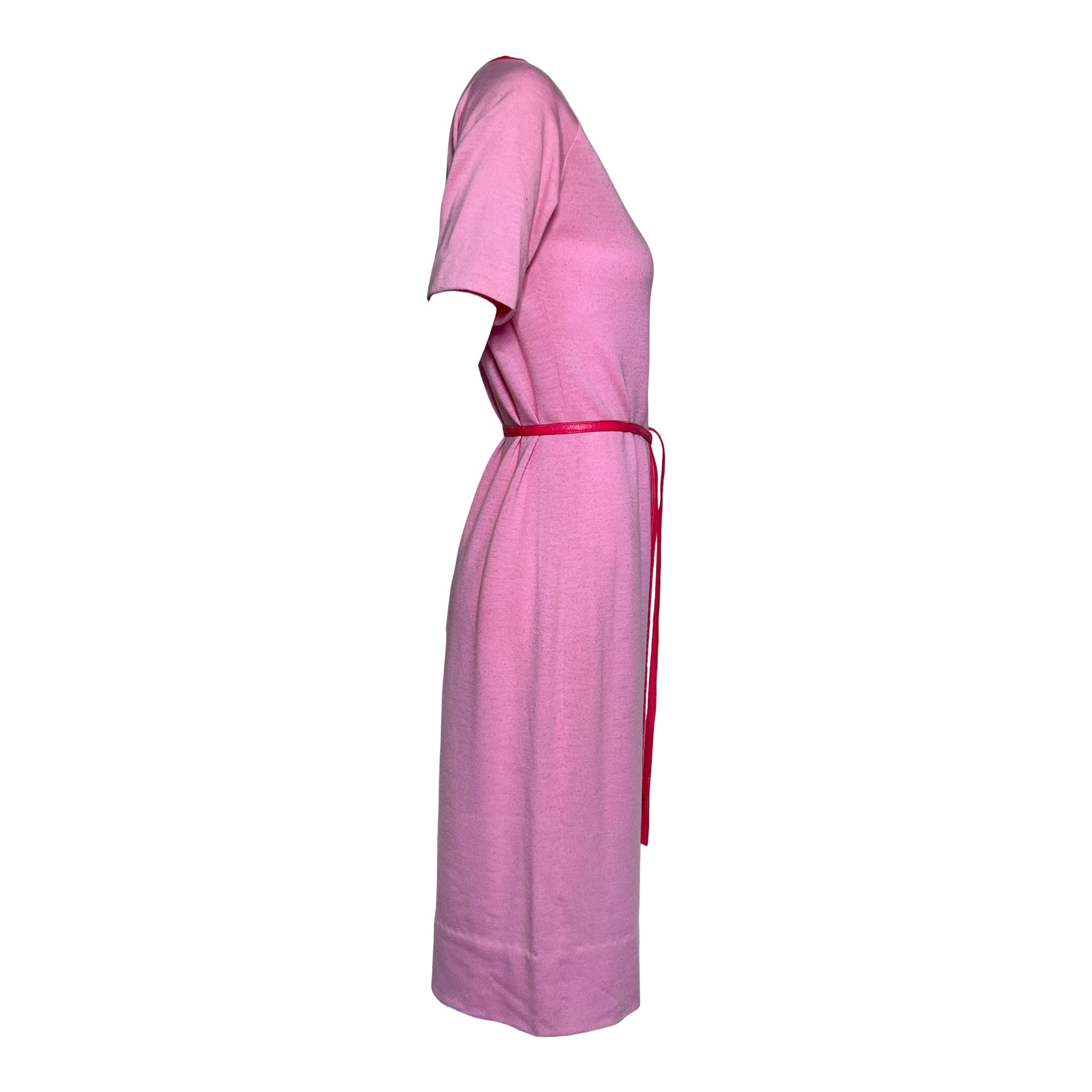 Bonnie Cashin for Sills 1960's Pink Knit Short Sleeve Belted Dress, side