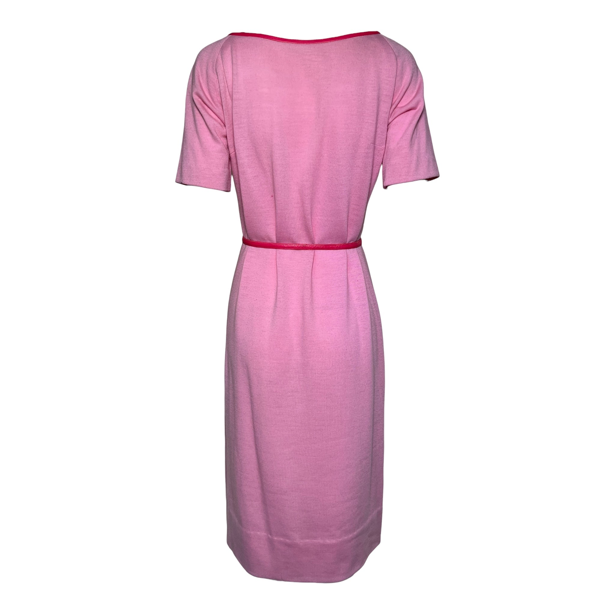 Bonnie Cashin for Sills 1960's Pink Knit Short Sleeve Belted Dress, back