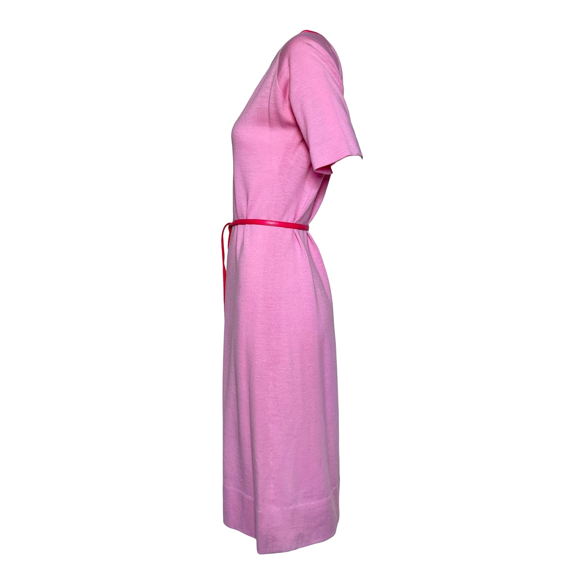 Bonnie Cashin for Sills 1960's Pink Knit Short Sleeve Belted Dress, side 2