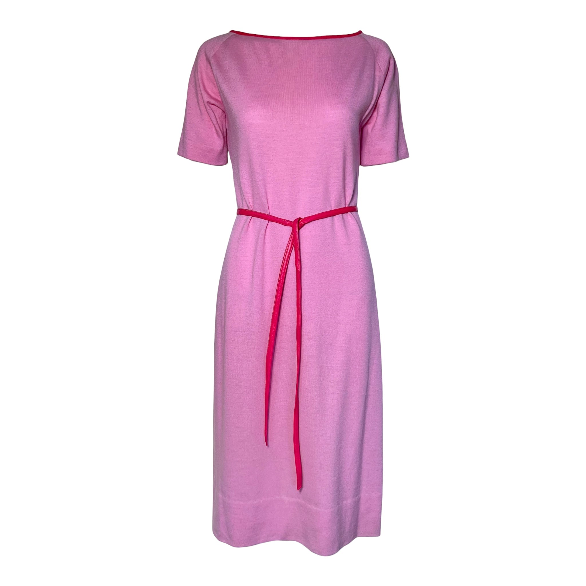 Bonnie Cashin for Sills 1960's Pink Knit Short Sleeve Belted Dress