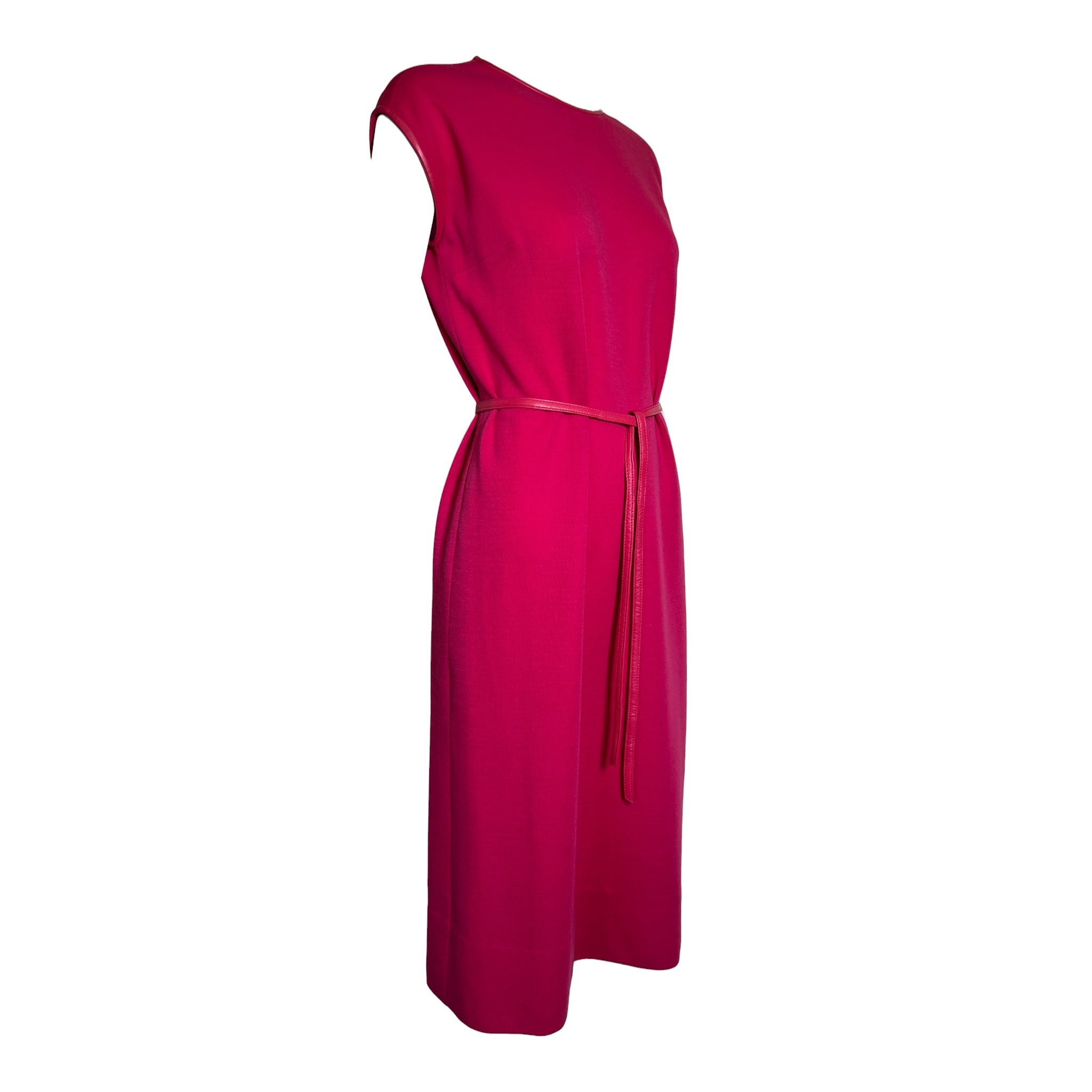 Bonnie Cashin for Sills 1960's Hot Pink Belted Dress and Tweed Cape Ensemble, dress slight side belted