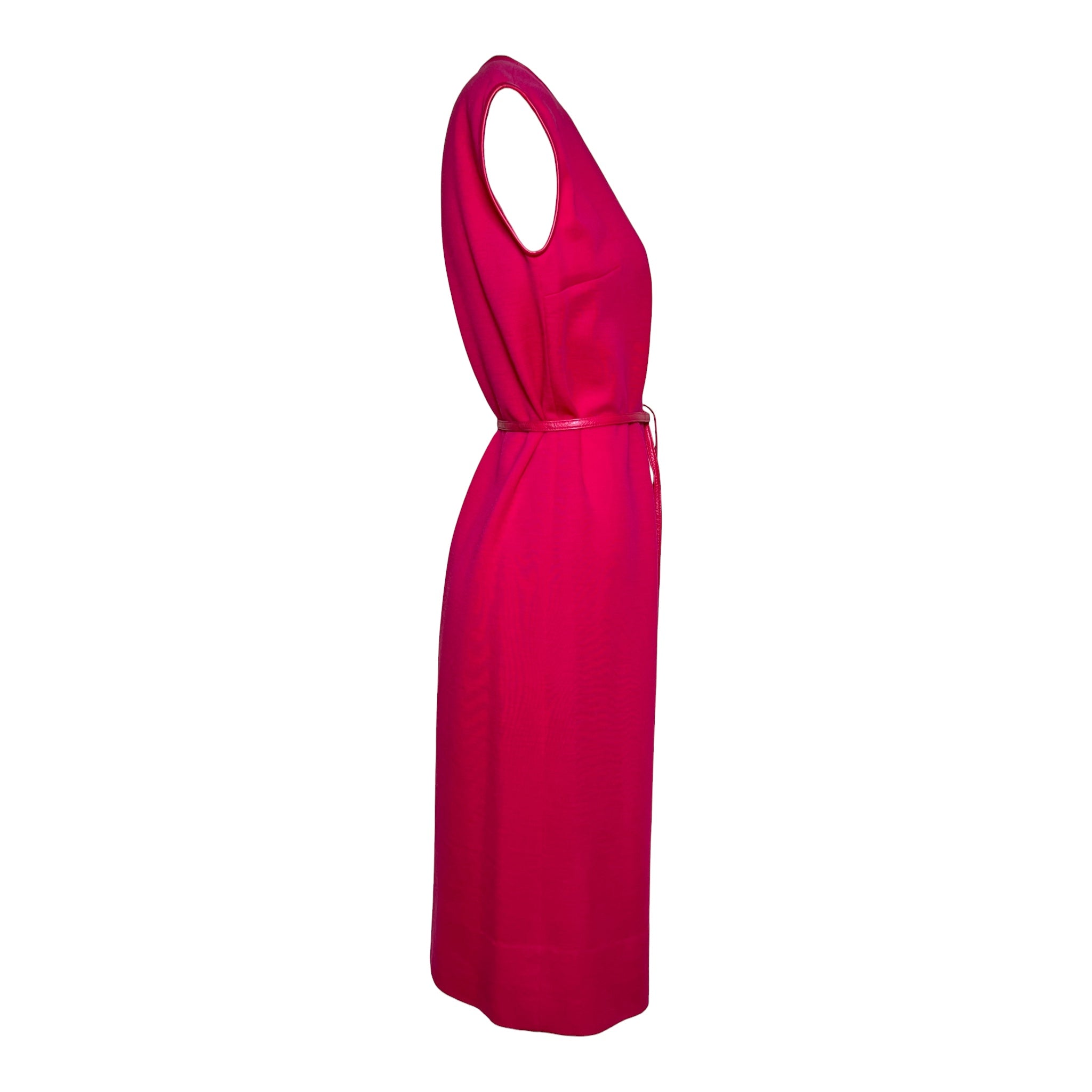 Bonnie Cashin for Sills 1960's Hot Pink Belted Dress and Tweed Cape Ensemble, dress side belted