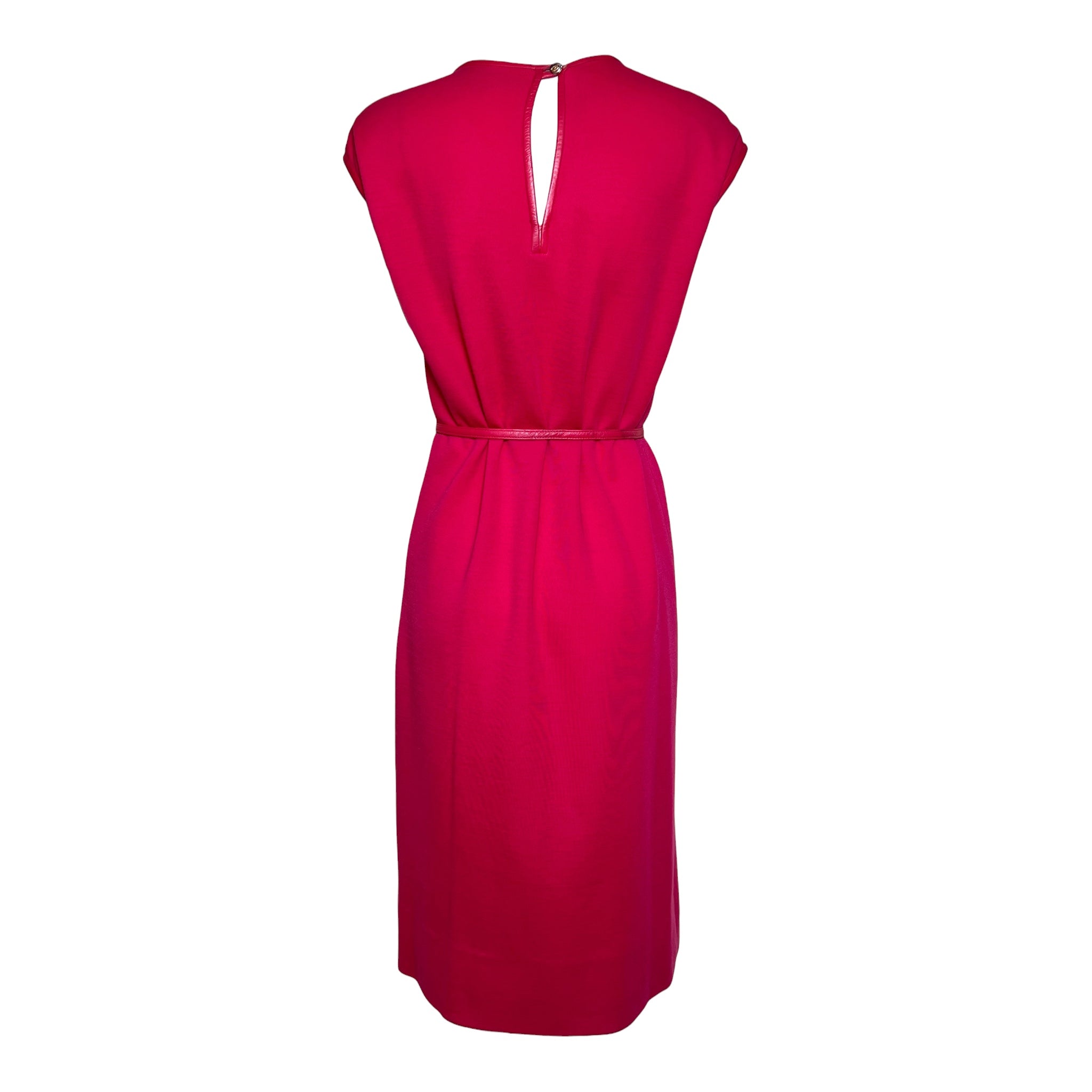 Bonnie Cashin for Sills 1960's Hot Pink Belted Dress and Tweed Cape Ensemble, dress back