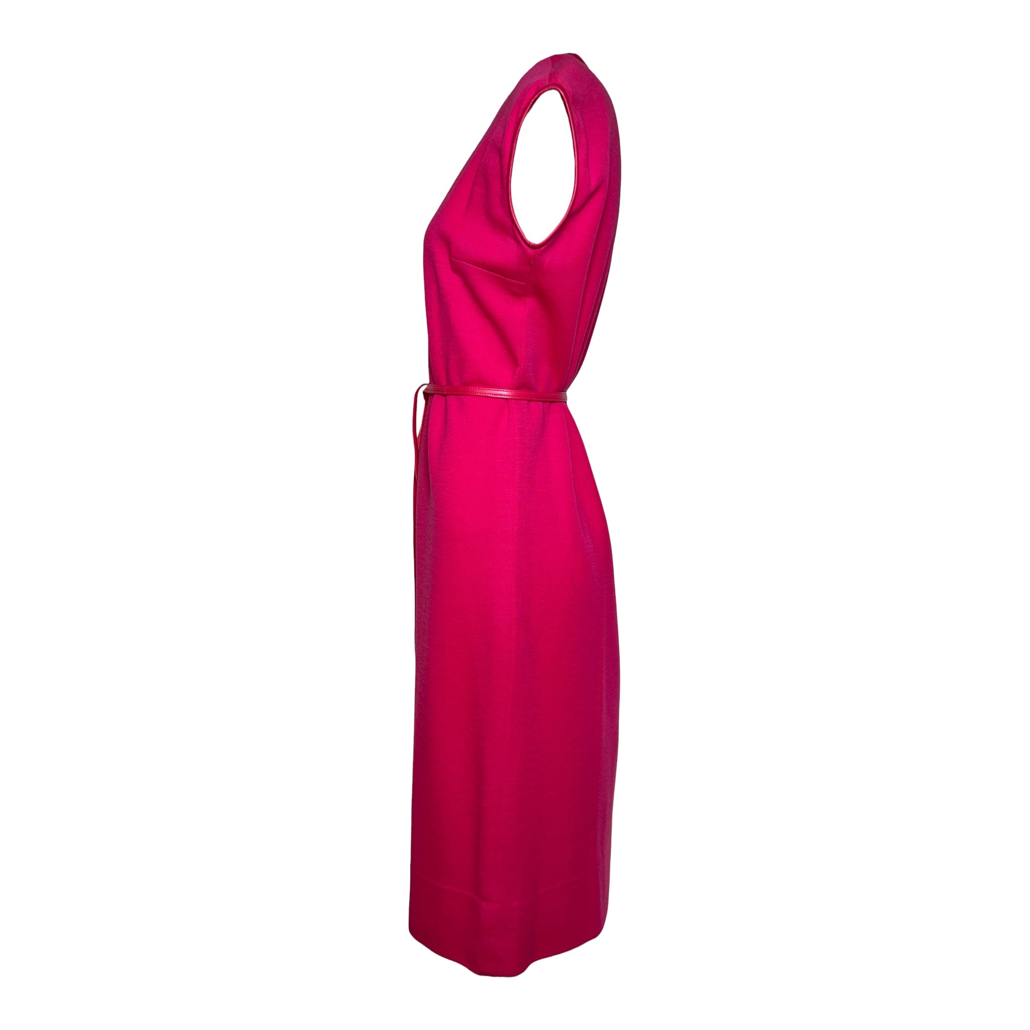 Bonnie Cashin for Sills 1960's Hot Pink Belted Dress and Tweed Cape Ensemble, dress side 2 belted