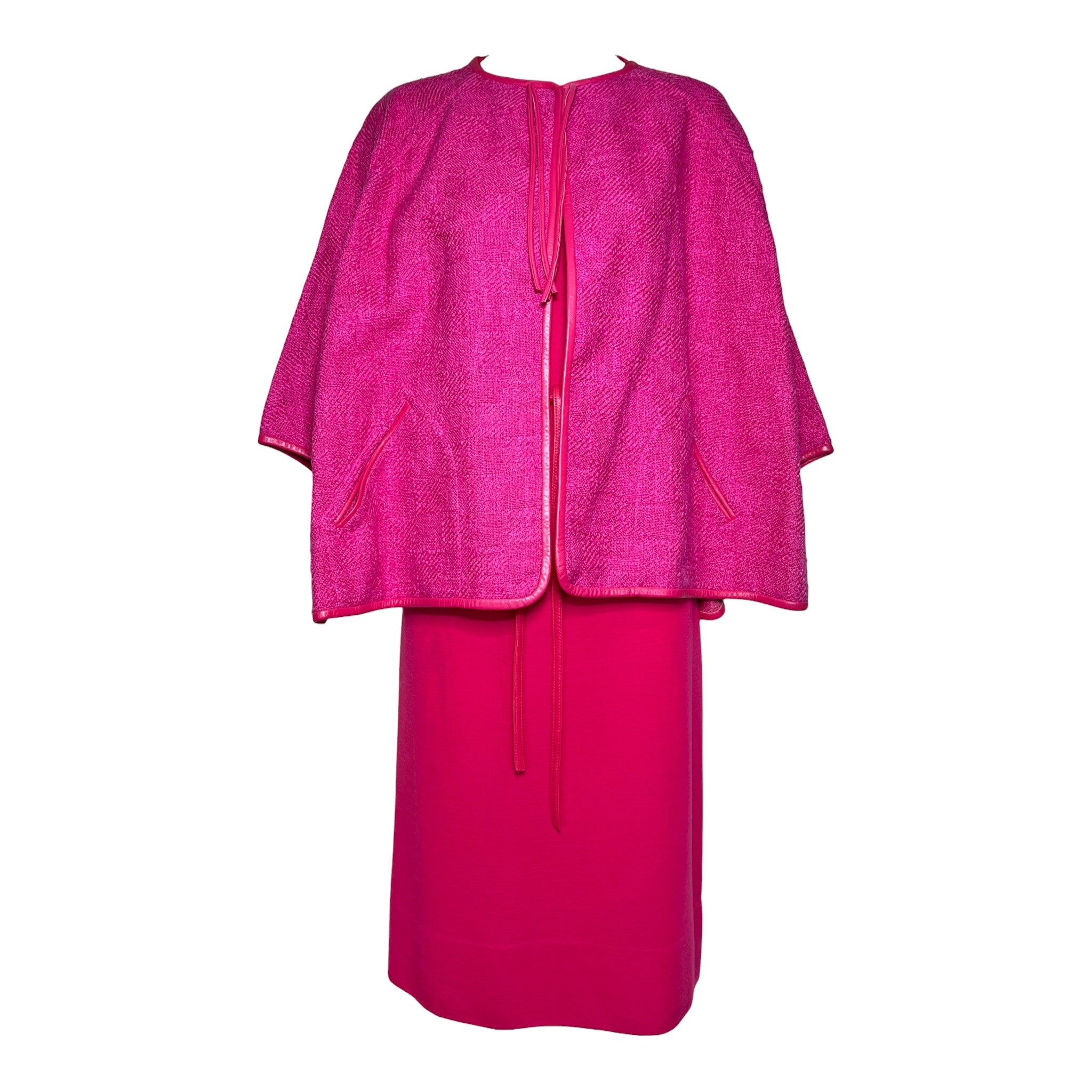 Bonnie Cashin for Sills 1960's Hot Pink Belted Dress and Tweed Cape Ensemble