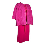 Bonnie Cashin for Sills 1960's Hot Pink Belted Dress and Tweed Cape Ensemble, slight side