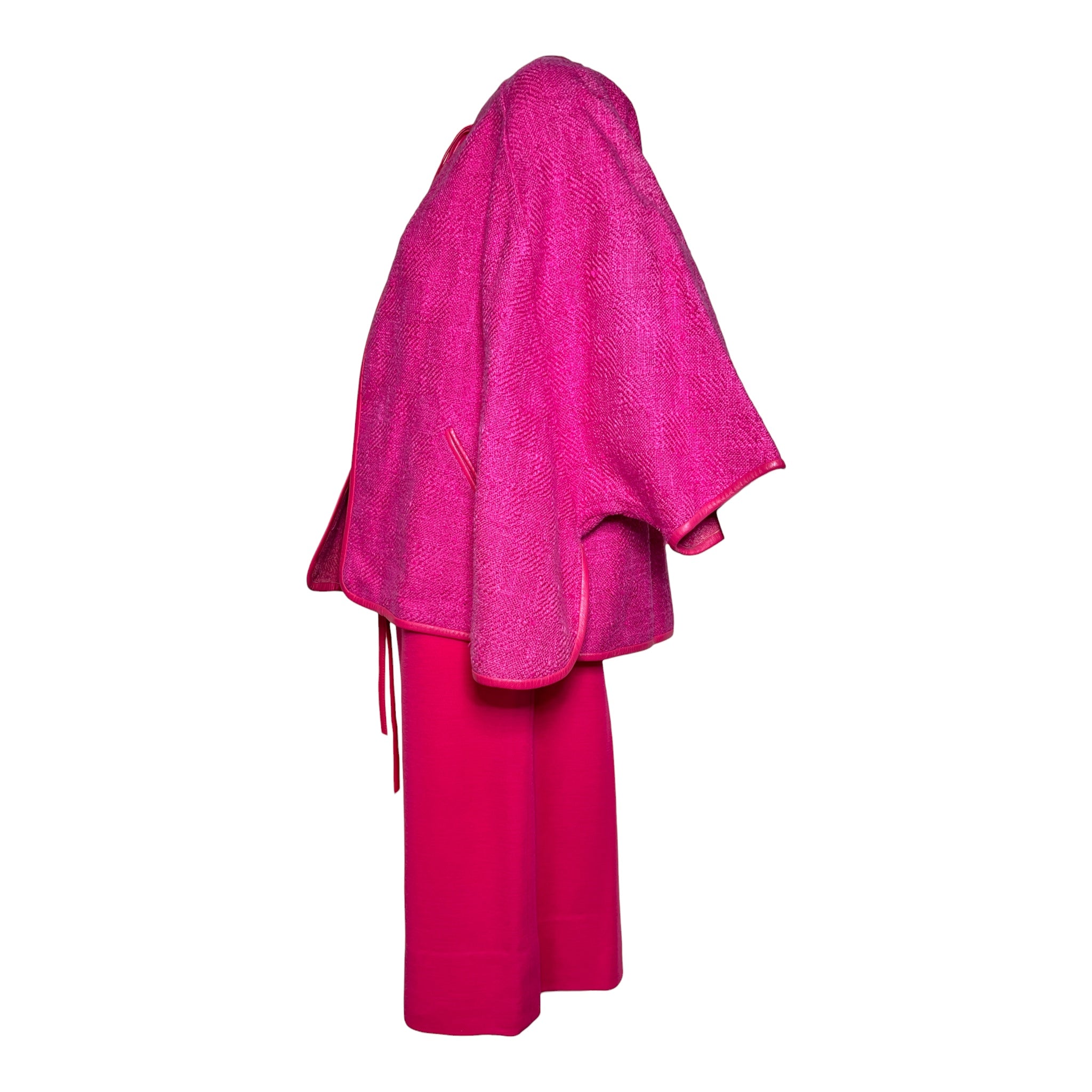 Bonnie Cashin for Sills 1960's Hot Pink Belted Dress and Tweed Cape Ensemble, side 2