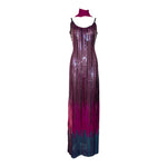 Ruben Panis Late 1970's Fuchsia and Wine Ombre Sequin Column Dress With Chiffon Scarf 