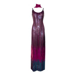 Ruben Panis Late 1970's Fuchsia and Wine Ombre Sequin Column Dress With Chiffon Scarf 
