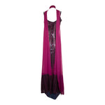 Ruben Panis Late 1970's Fuchsia and Wine Ombre Sequin Column Dress With Chiffon Scarf BACK + SCARF