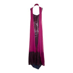 Ruben Panis Late 1970's Fuchsia and Wine Ombre Sequin Column Dress With Chiffon Scarf BACK + SCARF