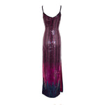 Ruben Panis Late 1970's Fuchsia and Wine Ombre Sequin Column Dress With Chiffon Scarf BACK