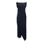 Gianfranco Ferre Mid 1990s Black Crepe Gown w/ Raffia Trim