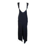 Gianfranco Ferre Mid 1990s Black Crepe Gown w/ Raffia Trim, back