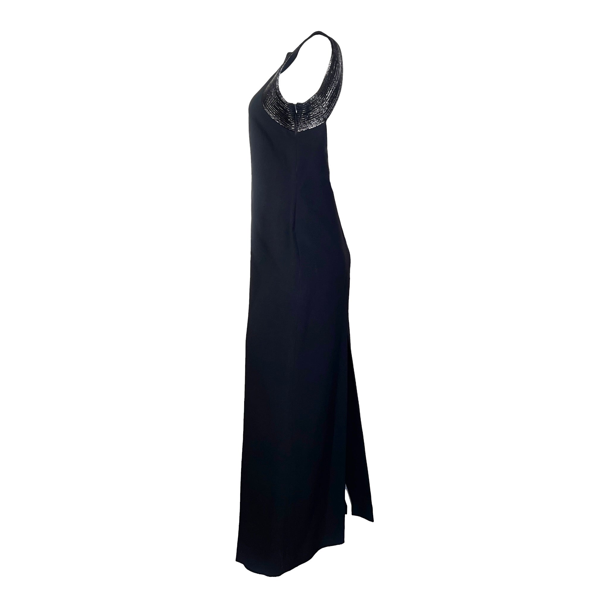 Gianfranco Ferre Mid 1990s Black Crepe Gown w/ Raffia Trim, side 2