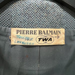 Balmain 1965 TWA Heather Blue Pebble Tweed Flight Attendant Coat, label